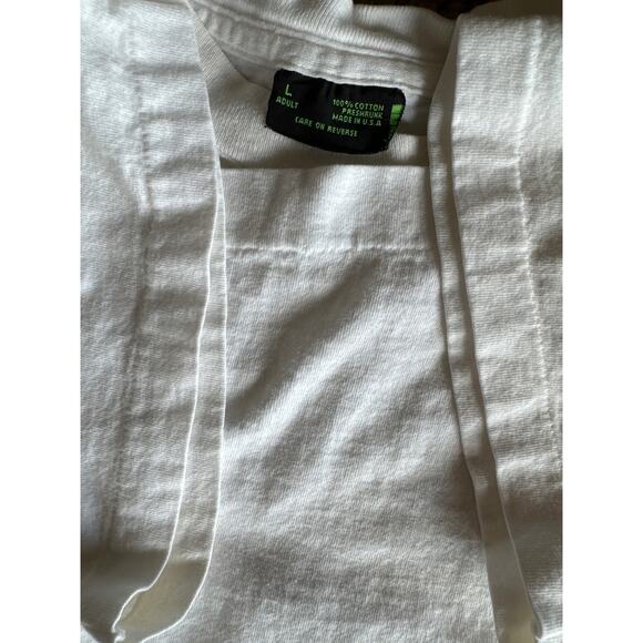 VTG Three Wolves Hermon Adams Artwork USA Made Single Stitched L White T-shirt - Picture 2 of 6